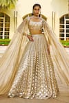 Buy_Pankaj & Nidhi_Gold Blouse Tulle Lehenga Tulle Hand Embellished Bridal Set  _at_Aza_Fashions