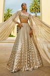 Pankaj & Nidhi_Gold Blouse Tulle Lehenga Tulle Hand Embellished Bridal Set  _Online_at_Aza_Fashions