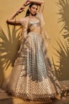 Buy_Pankaj & Nidhi_Beige Blouse Tulle Lehenga Tulle Jacket Silk Embellished Set  _at_Aza_Fashions