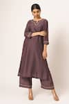 Dot_Purple Silk Round Kurta Set _Online_at_Aza_Fashions
