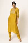 Dot_Yellow Silk Round Kurta Set _Online_at_Aza_Fashions