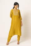 Buy_Dot_Yellow Silk Round Kurta Set _Online_at_Aza_Fashions