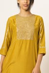 Shop_Dot_Yellow Silk Round Kurta Set _Online_at_Aza_Fashions