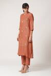 Dot_Orange Chanderi Round Kurta Set _Online_at_Aza_Fashions