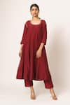 Buy_Dot_Maroon Chanderi Round Anarkali Set _at_Aza_Fashions