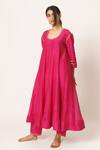 Dot_Pink Chanderi Round Anarkali Set _Online_at_Aza_Fashions