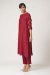 Dot_Maroon Chanderi Round Kurta Set _Online_at_Aza_Fashions