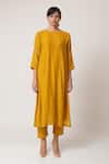 Shop_Dot_Yellow Chanderi Round Kurta Set _at_Aza_Fashions