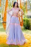 Buy_Rajbinder Chahal_Blue Blouse And Sharara Dupion Silk Dupatta Net Halter Embroidered Set _at_Aza_Fashions