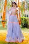 Buy_Rajbinder Chahal_Blue Blouse And Sharara Dupion Silk Dupatta Net Halter Embroidered Set _Online_at_Aza_Fashions