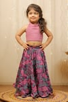 Buy_Tiny Colour Clothing_Purple Floral Print Skirt And Crop Top Set For Girls_at_Aza_Fashions