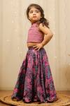Tiny Colour Clothing_Purple Floral Print Skirt And Crop Top Set For Girls_Online_at_Aza_Fashions