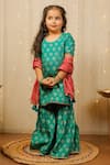 Buy_Tiny Colour_Green Oxford, Chiffon Gota Patti, Tassels Printed Kurta Sharara Set _Online_at_Aza_Fashions