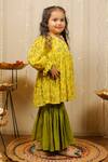 Tiny Colour_Yellow Georgette Embroidery Floral Print Kurta And Sharara Set _Online_at_Aza_Fashions