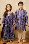 Tiny Colour_Blue Cotton, Silk Gota Patti Geometric Print Kurta Set _at_Aza_Fashions
