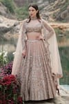 Buy_Rajbinder Chahal_Beige Blouse And Lehenga Dupion Silk Dupatta Net Bridal Set _at_Aza_Fashions