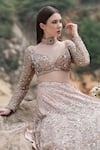 Shop_Rajbinder Chahal_Beige Blouse And Lehenga Dupion Silk Dupatta Net Bridal Set _at_Aza_Fashions