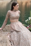 Buy_Rajbinder Chahal_Beige Blouse And Lehenga Dupion Silk Dupatta Net Bridal Set _Online_at_Aza_Fashions