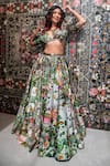 Buy_Rocky Star_Multi Color Raw Silk Printed Floral V Neck Bustier And Lehenga Set _at_Aza_Fashions