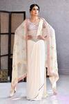 Buy_Reeti Arneja_White Georgette Embroidered Saree Gown With Cape_at_Aza_Fashions