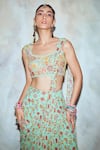 DiyaRajvvir_Green Georgette Pre-draped Sharara Pant Saree_Online_at_Aza_Fashions