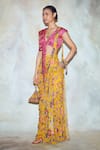 DiyaRajvvir_Yellow Georgette Pre-draped Gharara Pant Saree_Online_at_Aza_Fashions