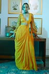 Buy_DiyaRajvvir_Yellow Georgette Pre-draped Skirt Saree With Blouse_at_Aza_Fashions