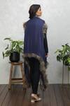 Shop_Rhe-Ana_Blue Wool Fur Open Neck Faux Cape _at_Aza_Fashions