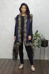 Shop_Rhe-Ana_Blue Wool Fur Open Neck Faux Cape _Online_at_Aza_Fashions