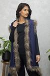 Rhe-Ana_Blue Wool Fur Open Neck Faux Cape _at_Aza_Fashions