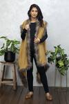 Buy_Rhe-Ana_Yellow Wool Fur Open Neck Faux Cape _at_Aza_Fashions