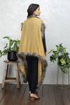 Shop_Rhe-Ana_Yellow Wool Fur Open Neck Faux Cape _at_Aza_Fashions