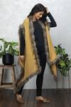 Rhe-Ana_Yellow Wool Fur Open Neck Faux Cape _Online_at_Aza_Fashions