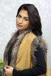 Rhe-Ana_Yellow Wool Fur Open Neck Faux Cape _at_Aza_Fashions