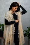 Rhe-Ana_Beige Wool Embellished Crystals Open Neck Cape  _at_Aza_Fashions