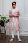 Buy_Rhe-Ana_Pink Wool Embellished Crystals Open Neck Cape  _at_Aza_Fashions