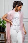 Rhe-Ana_Pink Wool Embellished Crystals Open Neck Cape  _at_Aza_Fashions