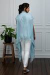 Shop_Rhe-Ana_Blue Wool Crystals Open Neck Embellished Cape _at_Aza_Fashions