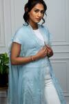 Buy_Rhe-Ana_Blue Wool Crystals Open Neck Embellished Cape _Online_at_Aza_Fashions