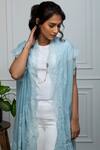 Shop_Rhe-Ana_Blue Wool Crystals Open Neck Embellished Cape _Online_at_Aza_Fashions