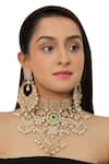 Buy_Riana Jewellery_Gold Plated Pearls, Beads, Glitter Floral Stone Pendant Choker Set _at_Aza_Fashions