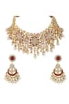 Riana Jewellery_Gold Plated Pearls, Glitter, Stones Floral Carved Choker Jewellery Set _Online_at_Aza_Fashions