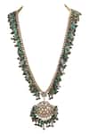 Shop_Riana Jewellery_Gold Plated Chandbali Bead Pendant Long Necklace _at_Aza_Fashions