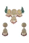 Shop_Riana Jewellery_Gold Plated Beads, Pearls, Stones Floral Pendant Choker Set _at_Aza_Fashions