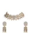 Shop_Riana Jewellery_Gold Plated Pearls, Beads Floral Stone Choker Set _at_Aza_Fashions