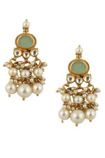 Riana Jewellery_Gold Plated Glitter, Pearls, Stones Bead Drop Necklace Set _at_Aza_Fashions