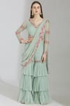 Buy_Rajat & Shraddha_Blue Net Embellished Pre-draped Sharara Set_at_Aza_Fashions