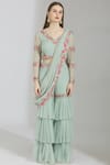 Buy_Rajat & Shraddha_Blue Net Embellished Pre-draped Sharara Set_Online_at_Aza_Fashions