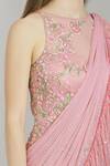 Shop_Rajat & Shraddha_Pink Dotted Net Boat Embellished Pre-draped Gown Saree  _Online_at_Aza_Fashions