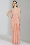 Buy_Rajat & Shraddha_Pink Net V Neck Embellished Pre-draped Saree  _at_Aza_Fashions